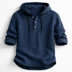 Men's Hooded Linen Shirt - Dark Blue