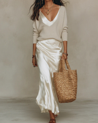 Women's Satin Midi Dress with Sweater Elegant and Versatile