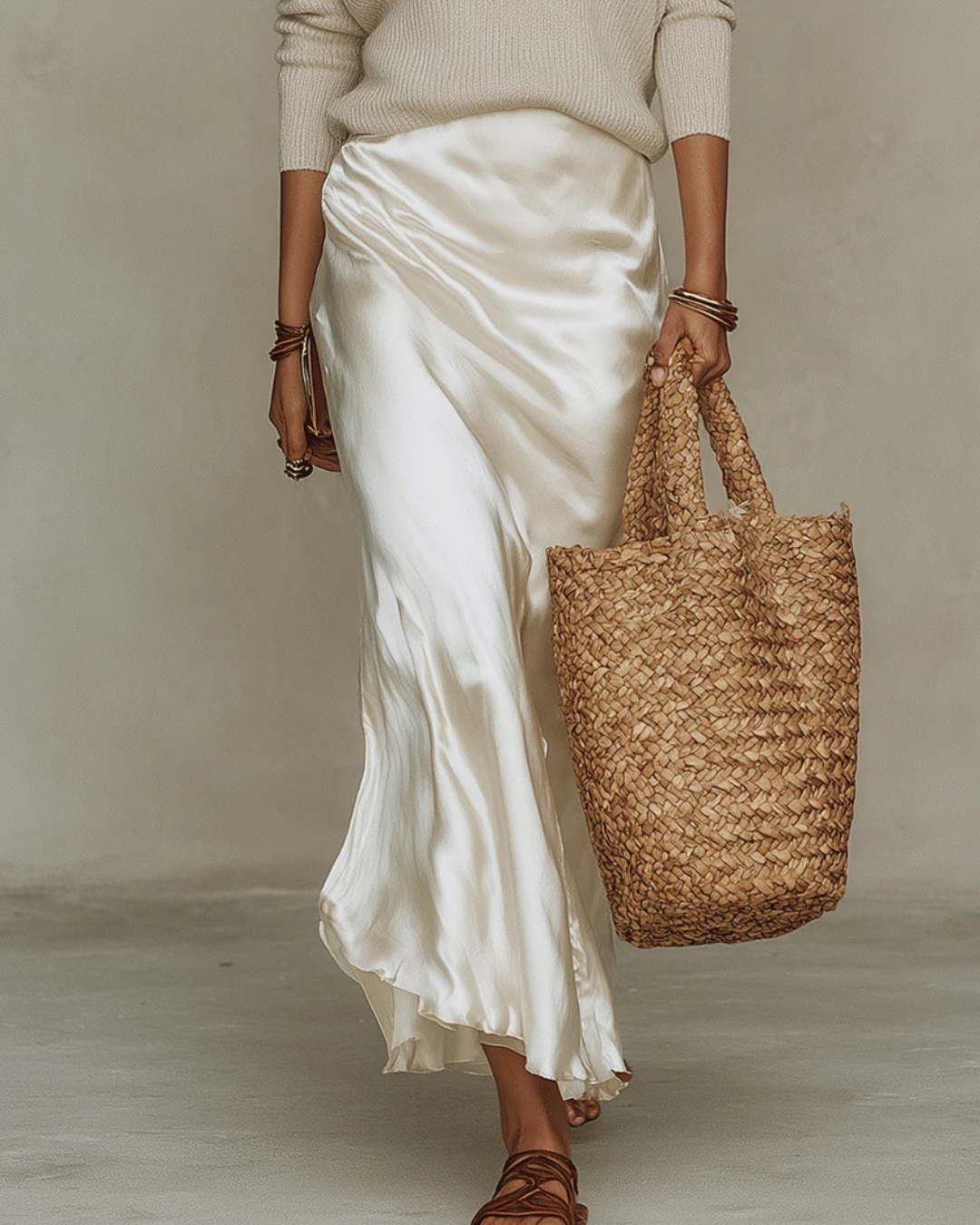 Women's Satin Midi Dress with Sweater Elegant and Versatile