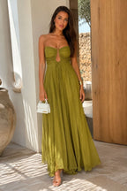 Women's Sweetheart Neck Maxi Dress with Built-In Cups - Apple Green