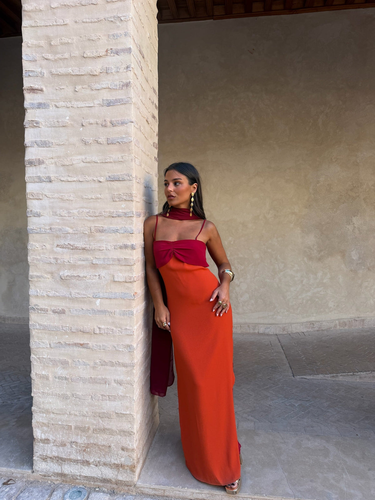 Women's Orange and Red Printed Dress