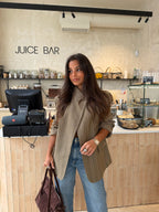 Women's Taupe Plaid Asymmetric Blazer