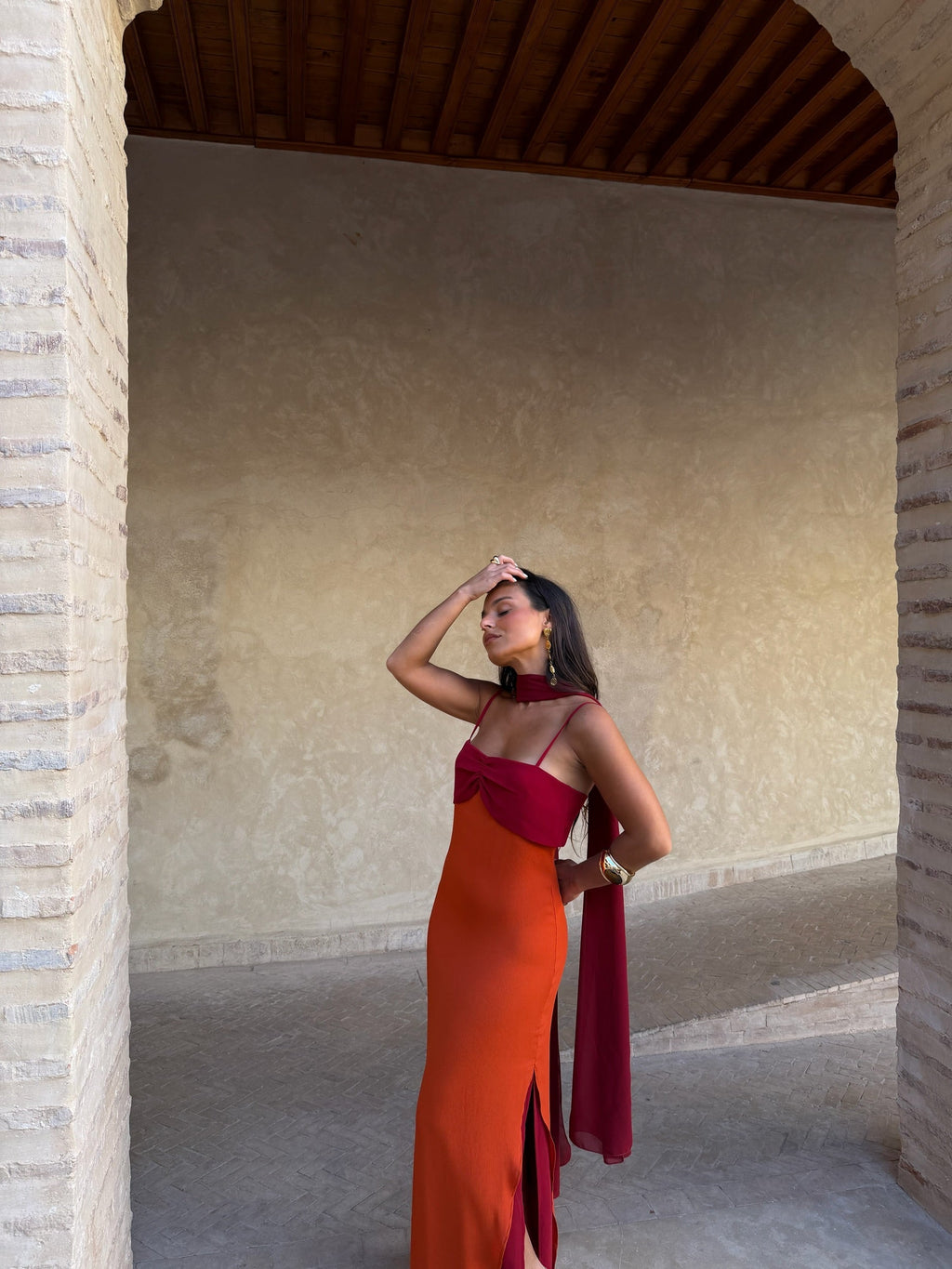 Women's Orange and Red Printed Dress