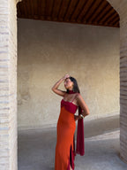 Women's Orange and Red Printed Dress
