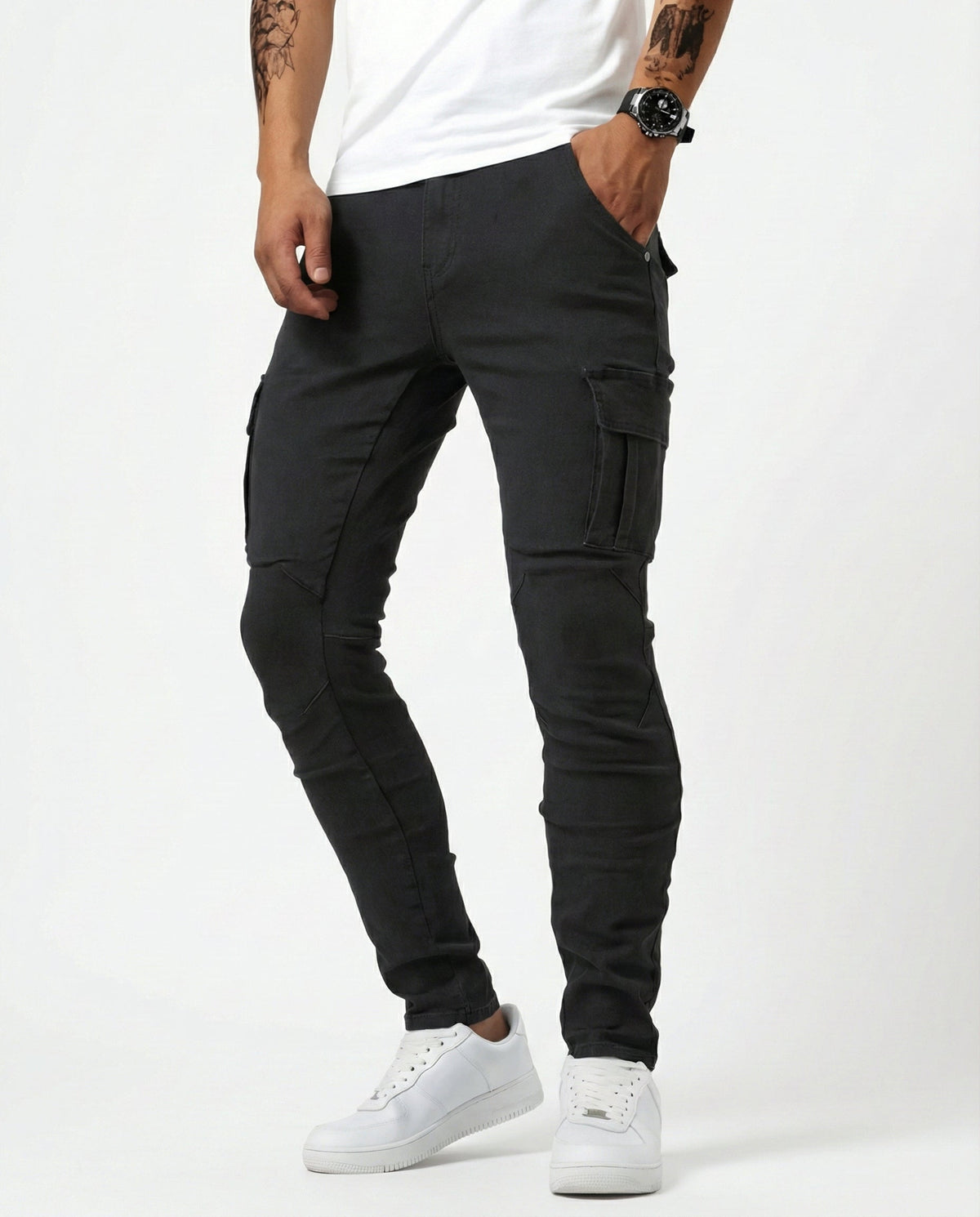 Men's Navy Stretch Cargo Pants - Black