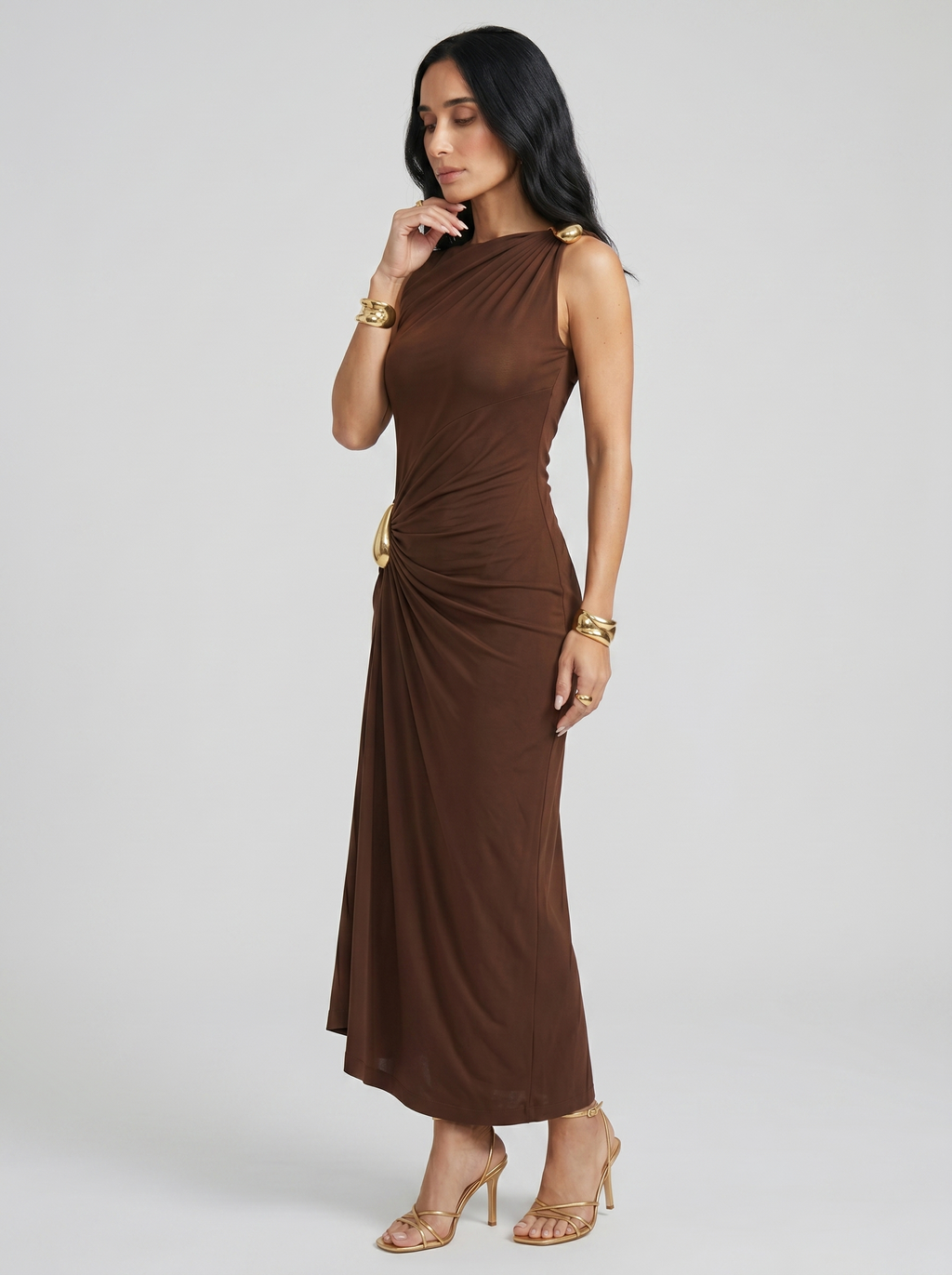 Women's Elegant Brown and Black Dress
