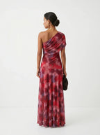 Women's Draped Shoulder Wedding Guest and Formal Maxi Dress
