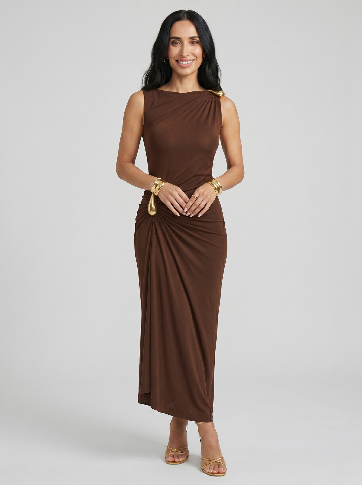 Women's Elegant Brown and Black Dress