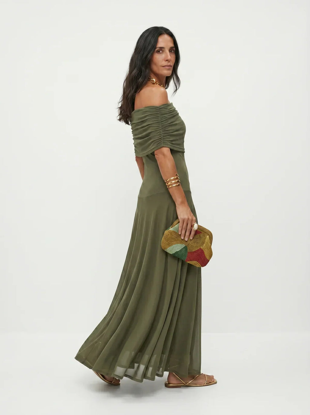 Women's Draped Shoulder Wedding Guest and Formal Maxi Dress