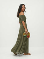Women's Draped Shoulder Wedding Guest and Formal Maxi Dress