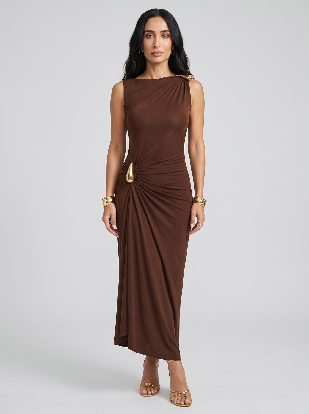 Women's Elegant Brown and Black Dress - Brown