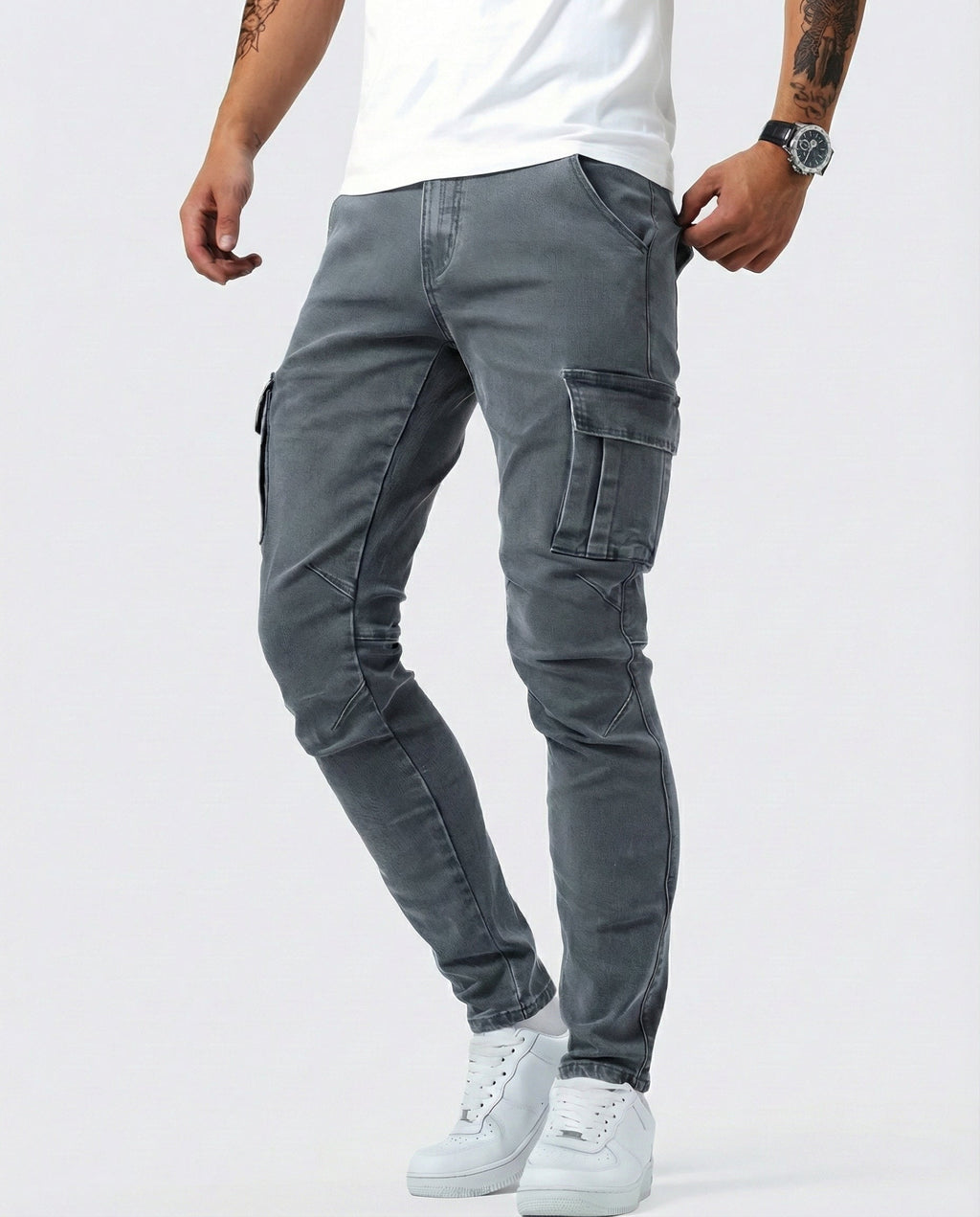 Men's Navy Stretch Cargo Pants - Gray