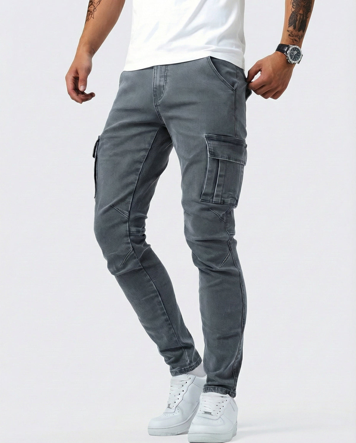 Men's Navy Stretch Cargo Pants - Gray