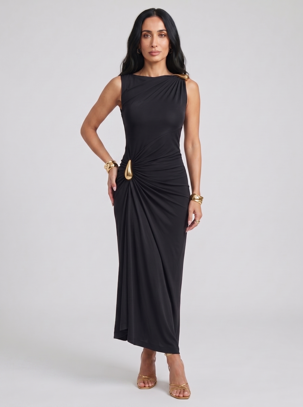 Women's Elegant Brown and Black Dress - Black