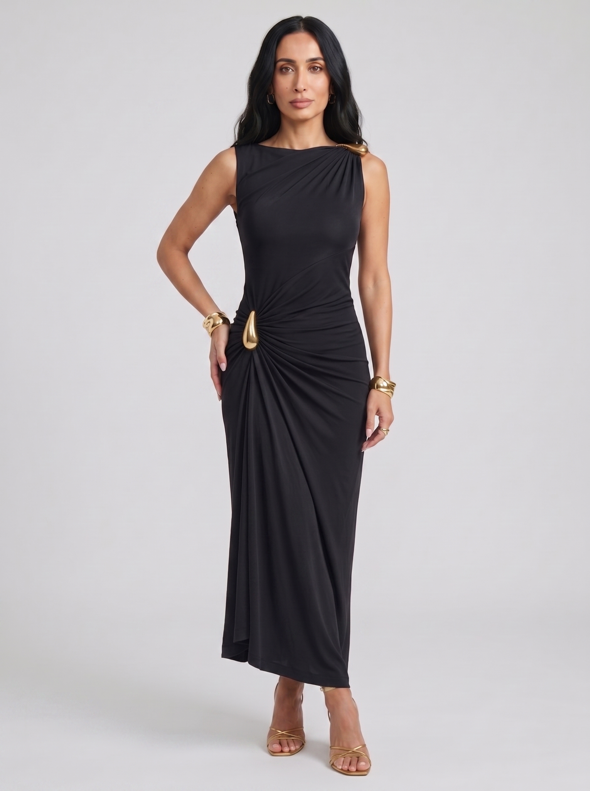 Women's Elegant Brown and Black Dress - Black
