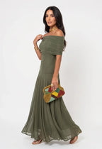 Women's Draped Shoulder Wedding Guest and Formal Maxi Dress