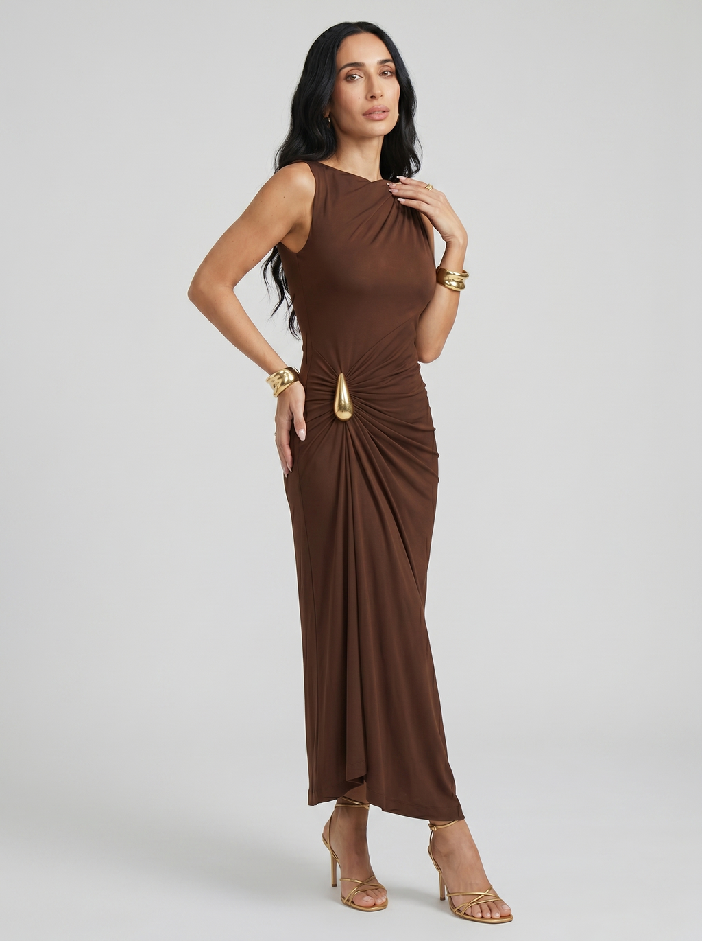 Women's Elegant Brown and Black Dress