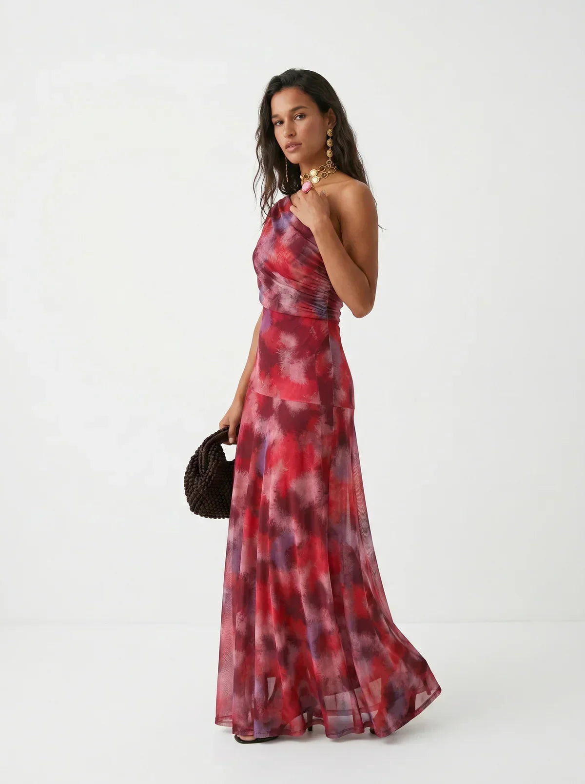 Women's Draped Shoulder Wedding Guest and Formal Maxi Dress