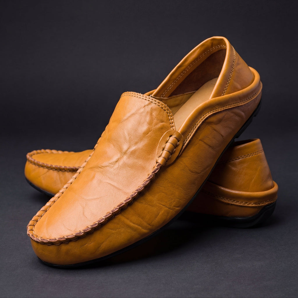 Men's Elegant Leather Loafers - Beige
