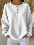 Women's Solid Waffle Knit Sweater - White