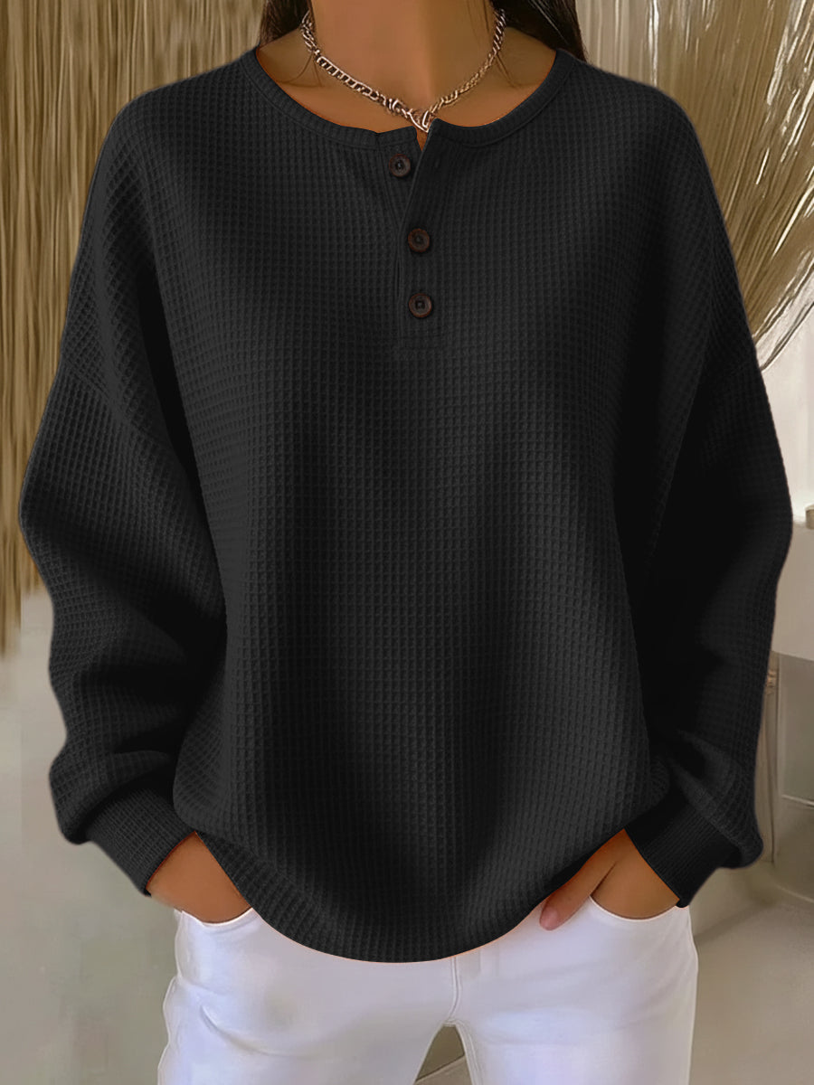 Women's Solid Waffle Knit Sweater - Black