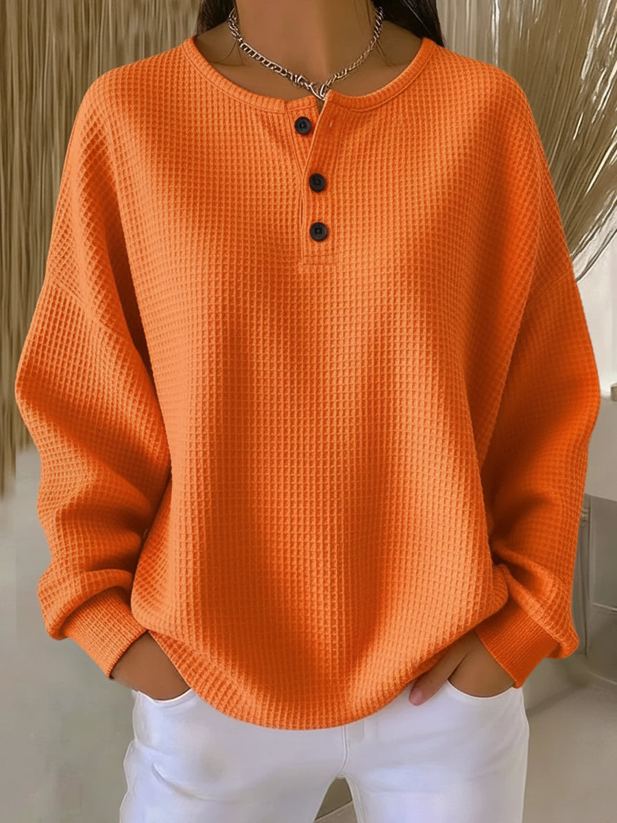 Women's Solid Waffle Knit Sweater - Orange