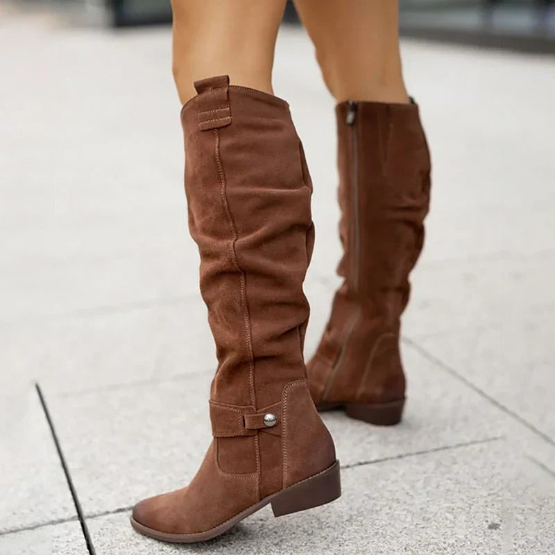 Women's Elegant Warm Suede Boots - Dark Brown