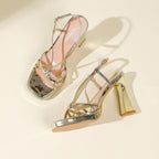 Women's Gold Heeled Sandals