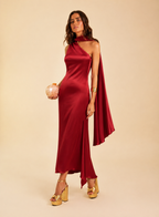 Women's Red Asymmetric Midi Dress