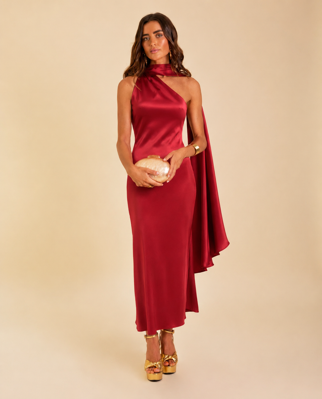 Women's Red Asymmetric Midi Dress