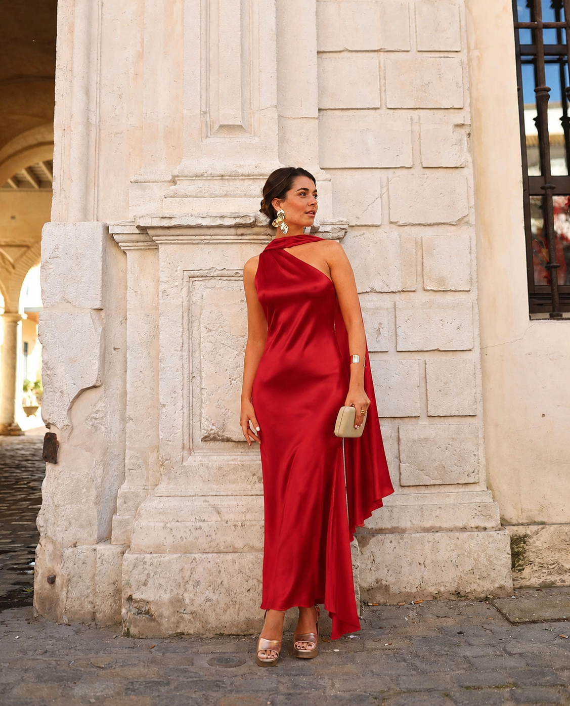 Women's Red Asymmetric Midi Dress