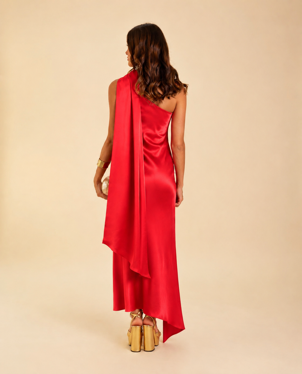 Women's Red Asymmetric Midi Dress