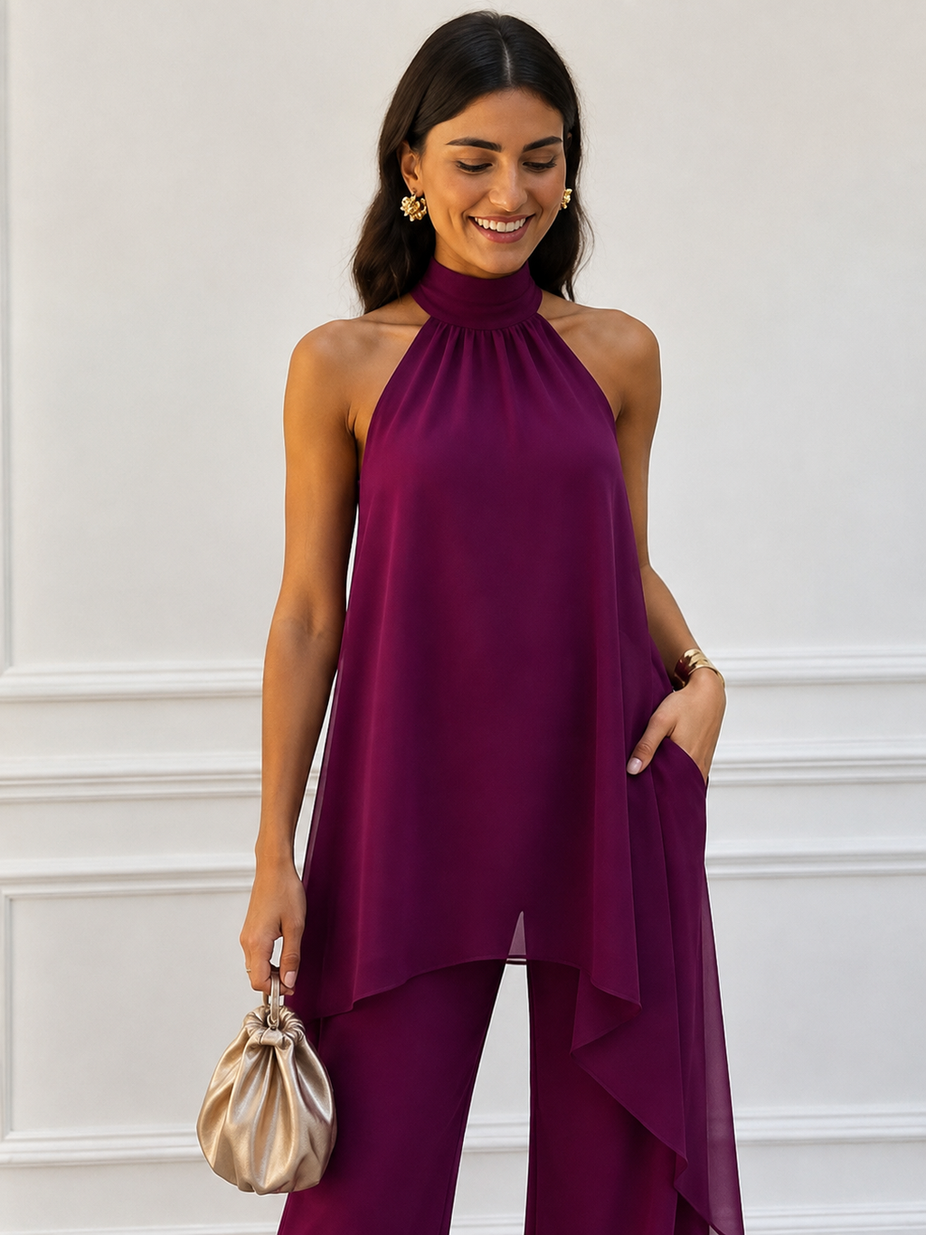 Women's Plum Strapless Two-Piece Set