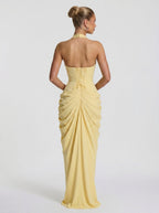 Women's Halter Neck Wedding Guest and Party Maxi Dress with Side Slit