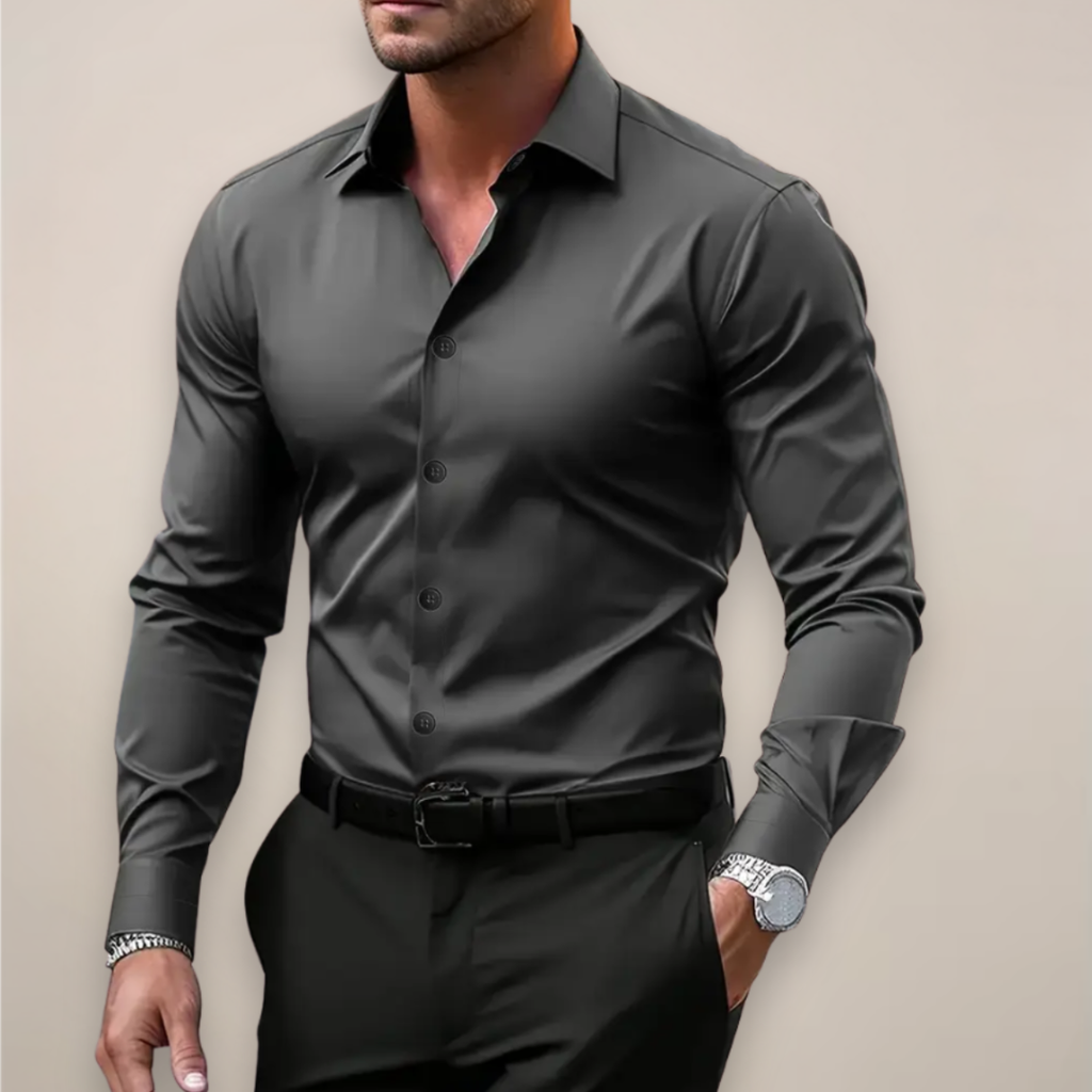 Men's Long Sleeve Button-Up Dress Shirt Classic Collar - Dark Gray