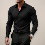 Men's Long Sleeve Button-Up Dress Shirt Classic Collar - Black