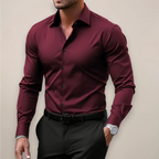 Men's Long Sleeve Button-Up Dress Shirt Classic Collar - Wine Red