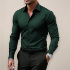 Men's Long Sleeve Button-Up Dress Shirt Classic Collar - Dark Green
