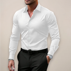 Men's Long Sleeve Button-Up Dress Shirt Classic Collar - White