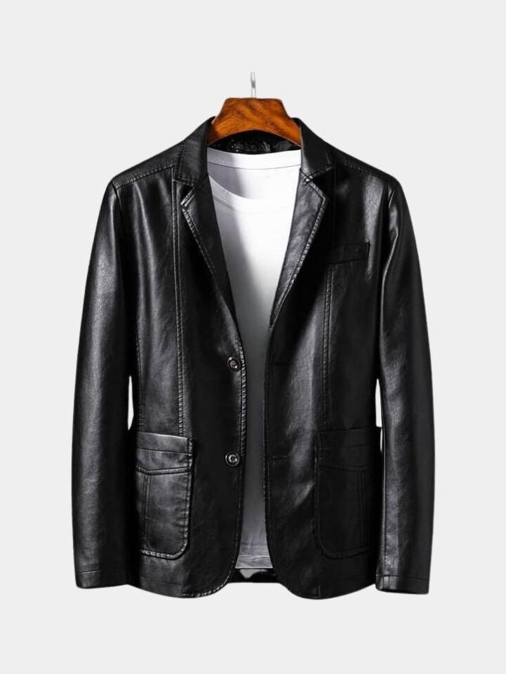 Men's Caramel Brown Leather Jacket - Black