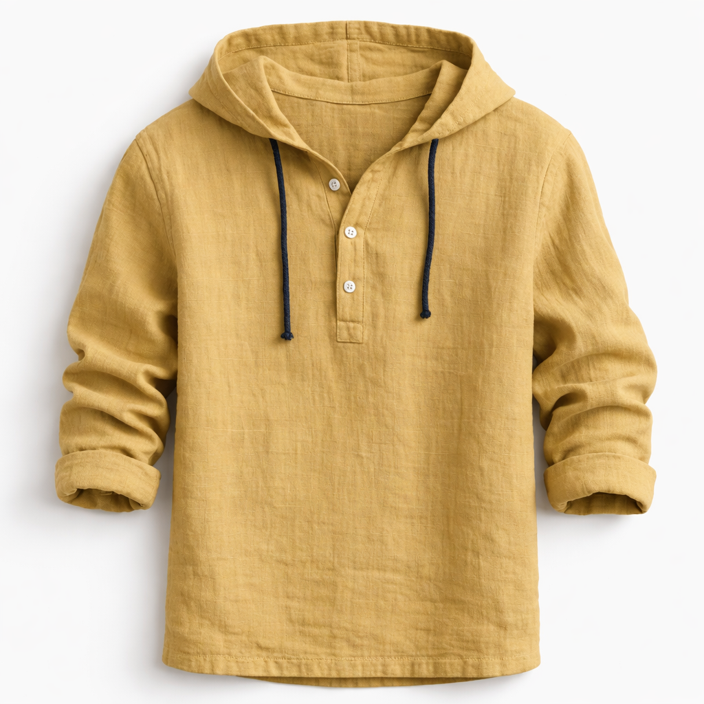Men's Hooded Linen Shirt - Khaki