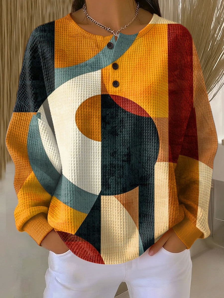 Women's Geometric Pattern Knit Sweater - Orange