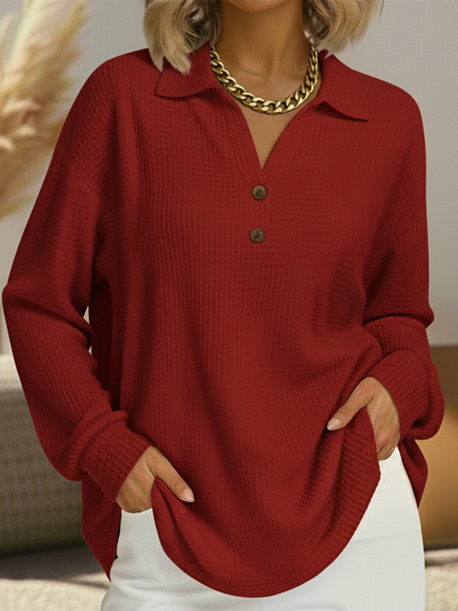 Women's Collared Knit Sweater - Red