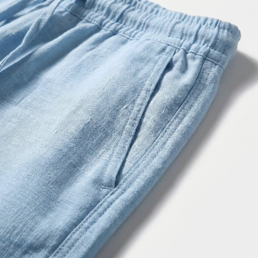 Men's Straight-Leg Linen Pants with Elastic Waist