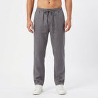 Men's Straight-Leg Linen Pants with Elastic Waist - Gray