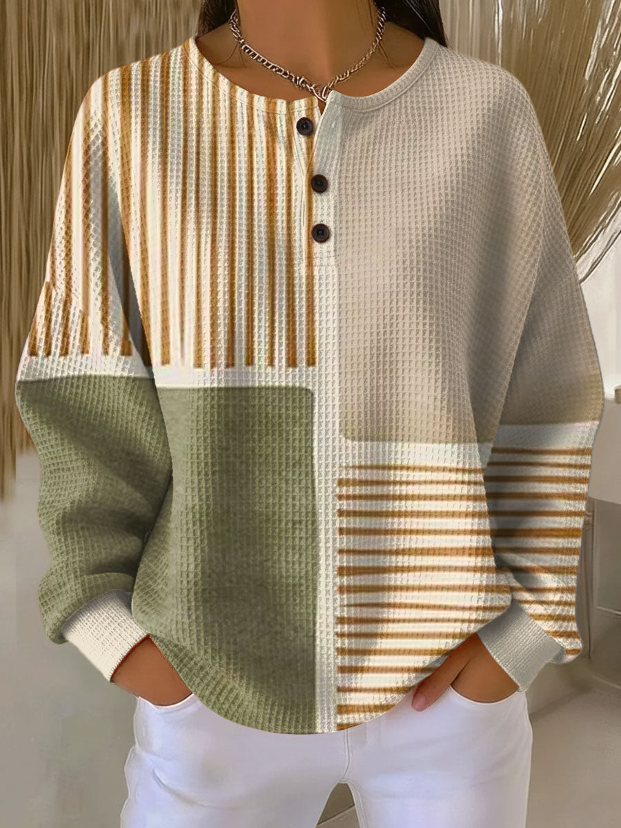 Women's Green and Mustard Two-Tone Knit Sweater - Multicolor