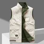 Men's Utility Vest with Pockets - Beige/Green
