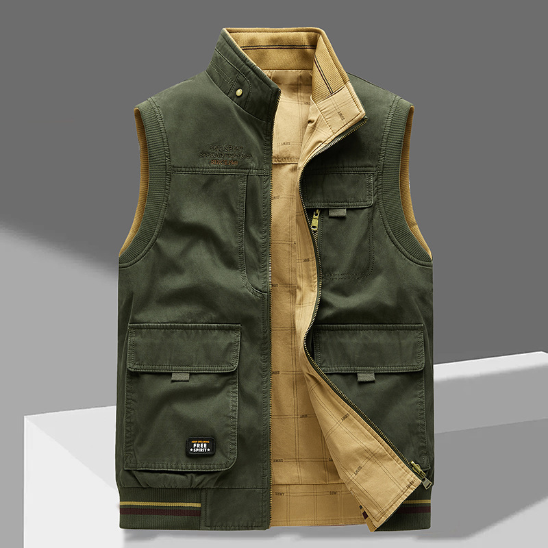 Men's Utility Vest with Pockets - Green/Khaki