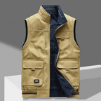 Men's Utility Vest with Pockets - Khaki/Blue