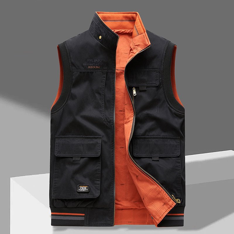 Men's Utility Vest with Pockets - Black/Orange